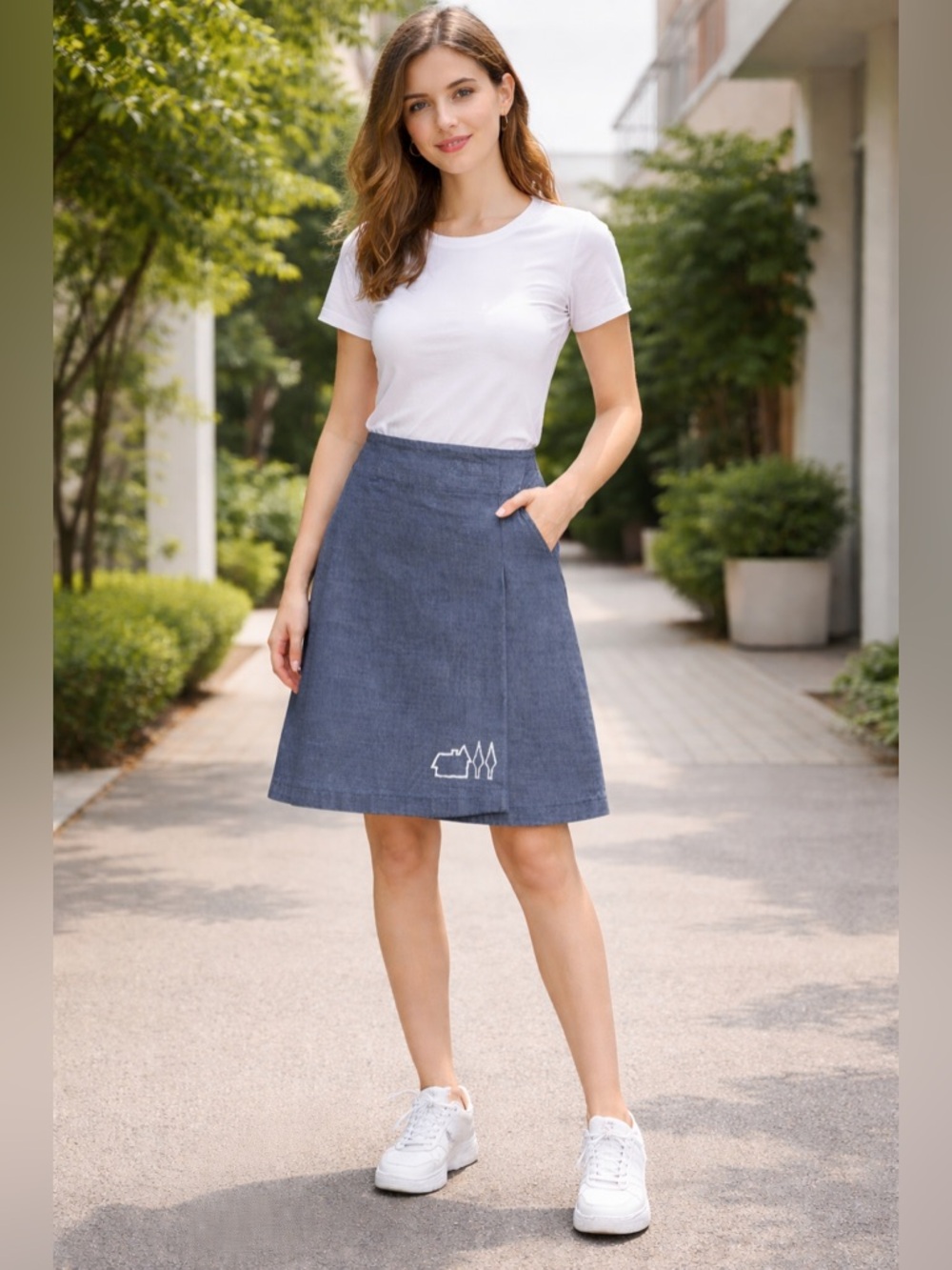 NWT PAUL FRANK INDUSTRIES Denim Wrap Skirt w/ Industries Logo Deadstock Sz 3 / 4
